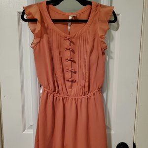 Lined Orange Coral Dress with Bow Buttons Size 2
